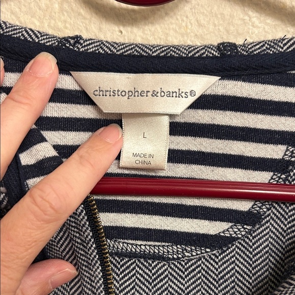 Christopher & Banks Women Pullover Striped Navy White Hoodie Size Large - Picture 4 of 5
